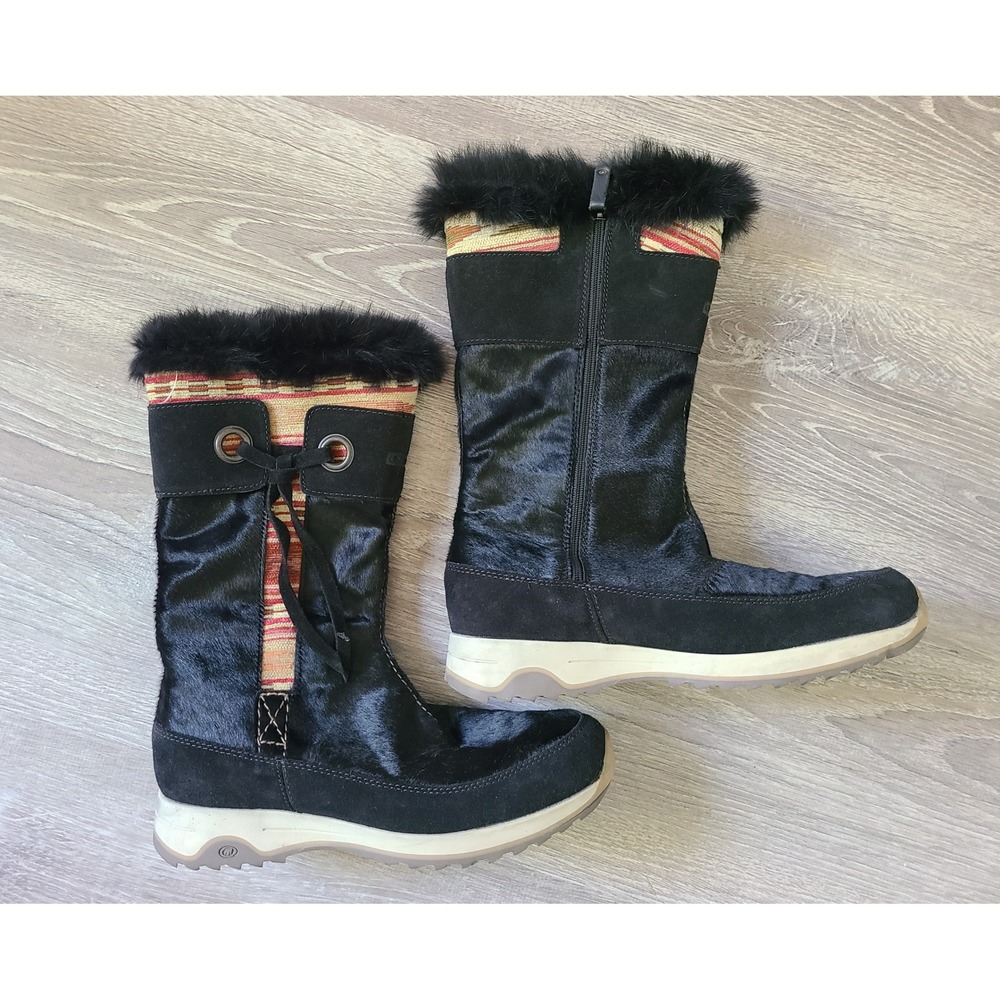 Y2K Tecnica Skandia Sz 9 Apres Ski Boots Fur Lined Goat Hide Italy Suede Black - Picture 2 of 9